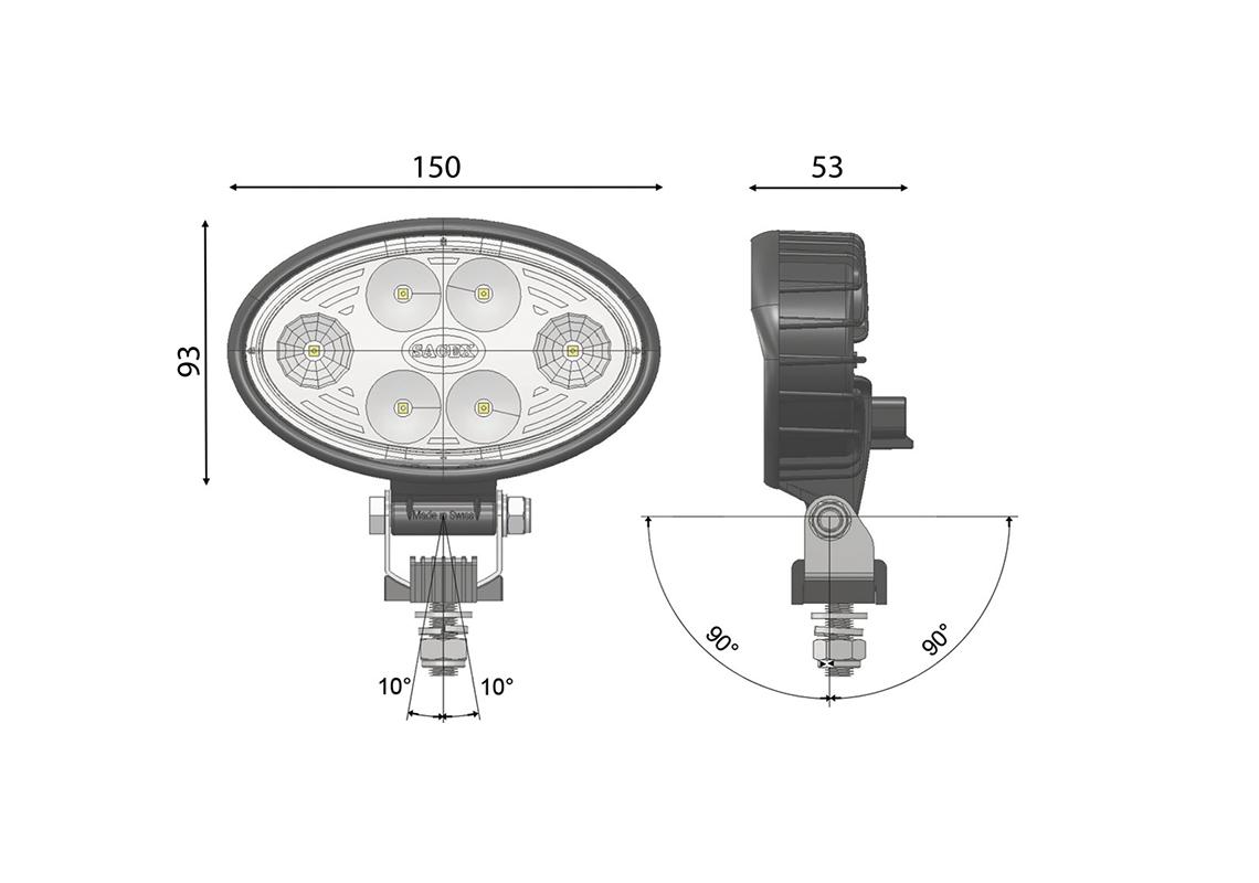 Work light LED oval 150X93mm - cable